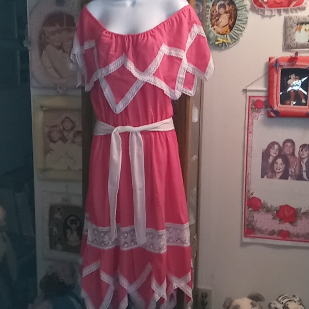 Beautiful Handmade Coral Mexican Maxi Dress
